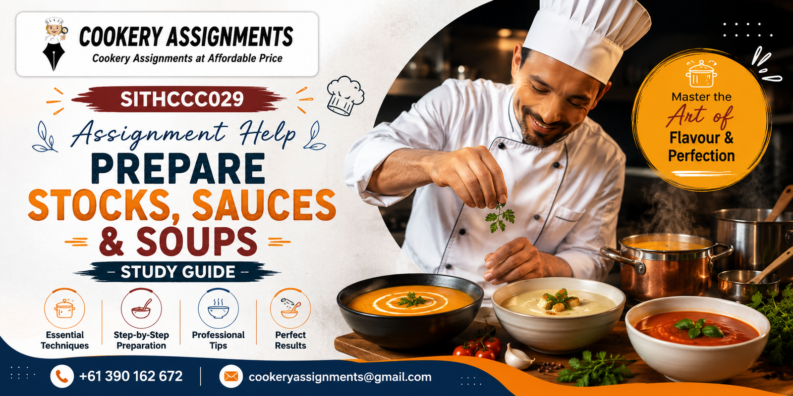Chef preparing stocks sauces and soups for SITHCCC029